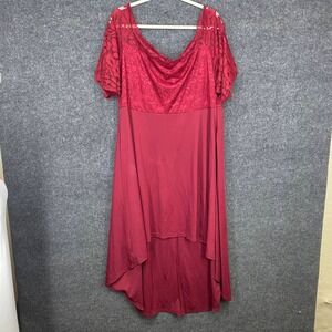 Esprlia Burgundy Lace Off-Shoulder High-Low Dress 18W 1064